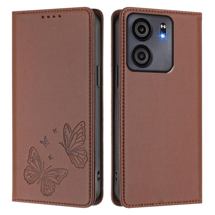For BLU View 5 Strong Magnetic Dual Butterfly RFID Vegan Leather Phone Case