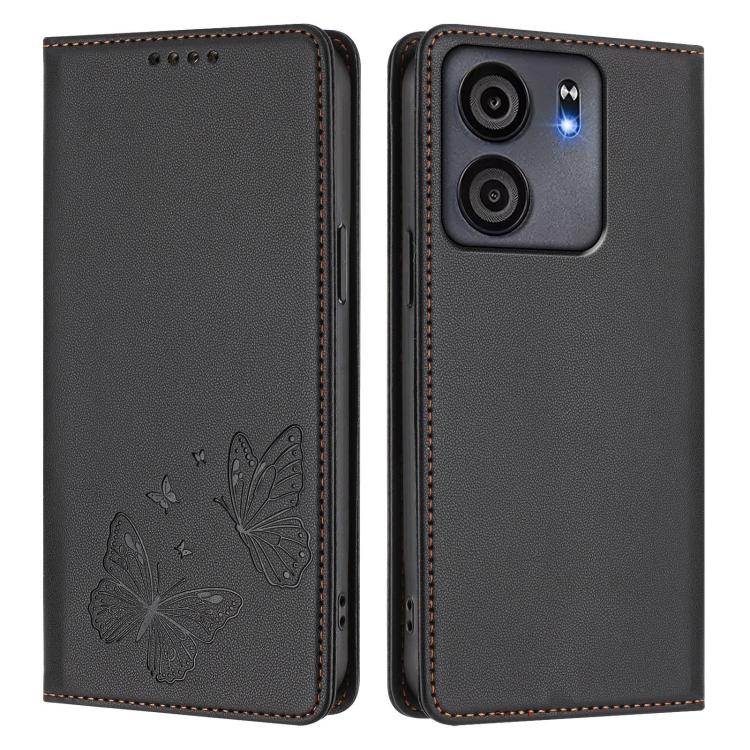 For BLU View 5 Strong Magnetic Dual Butterfly RFID Vegan Leather Phone Case