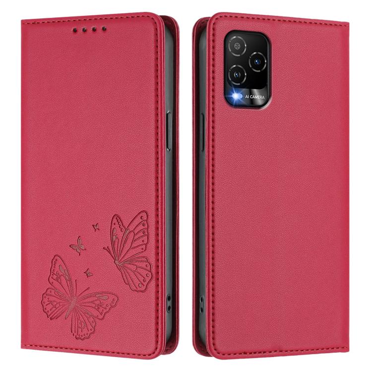 For BLU View 5 Pro Strong Magnetic Dual Butterfly RFID Vegan Leather Phone Case
