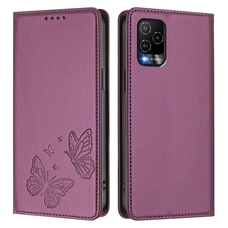 For BLU View 5 Pro Strong Magnetic Dual Butterfly RFID Vegan Leather Phone Case