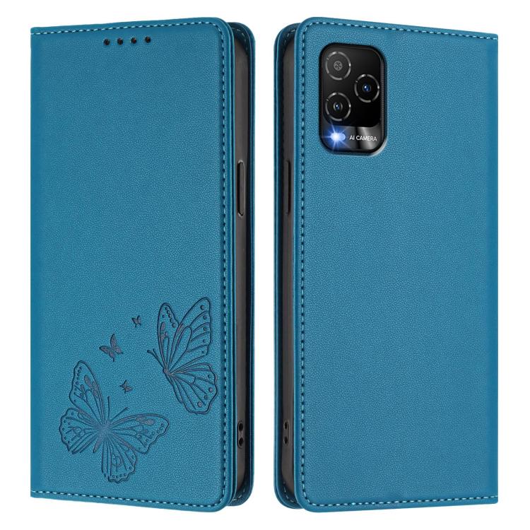 For BLU View 5 Pro Strong Magnetic Dual Butterfly RFID Vegan Leather Phone Case