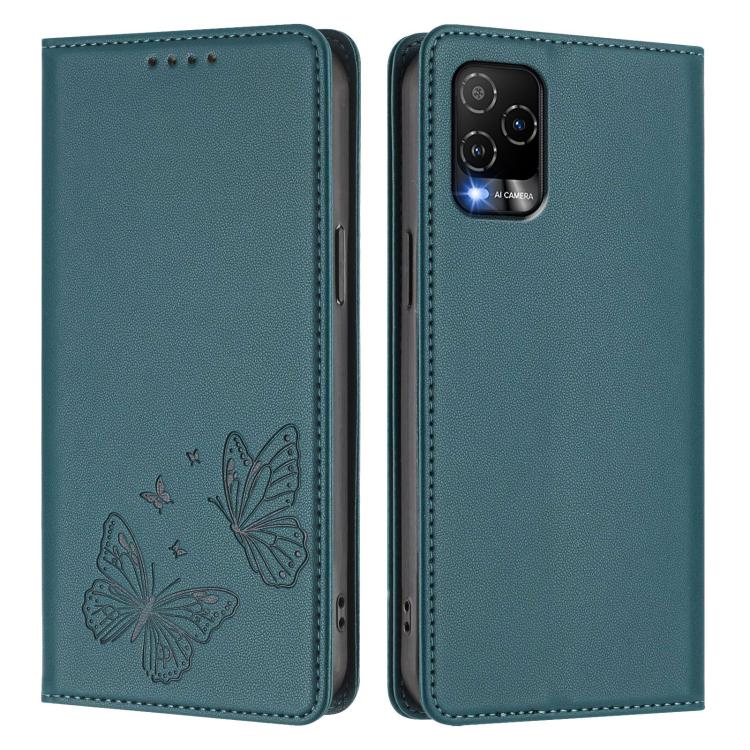 For BLU View 5 Pro Strong Magnetic Dual Butterfly RFID Vegan Leather Phone Case