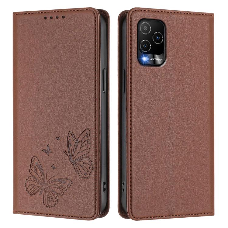 For BLU View 5 Pro Strong Magnetic Dual Butterfly RFID Vegan Leather Phone Case