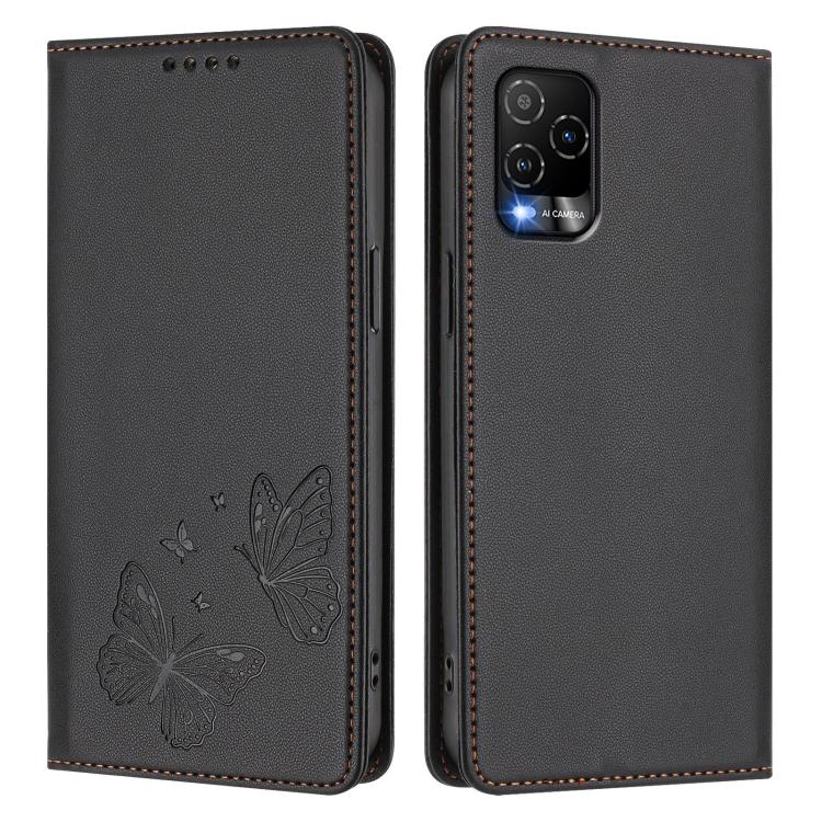 For BLU View 5 Pro Strong Magnetic Dual Butterfly RFID Vegan Leather Phone Case