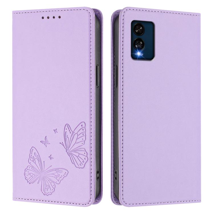 For BLU View Speed 5G Strong Magnetic Dual Butterfly RFID Vegan Leather Phone Case