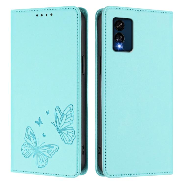 For BLU View Speed 5G Strong Magnetic Dual Butterfly RFID Vegan Leather Phone Case