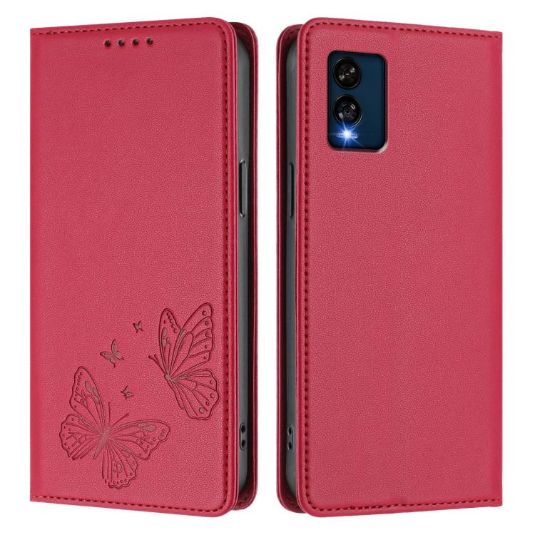 For BLU View Speed 5G Strong Magnetic Dual Butterfly RFID Vegan Leather Phone Case