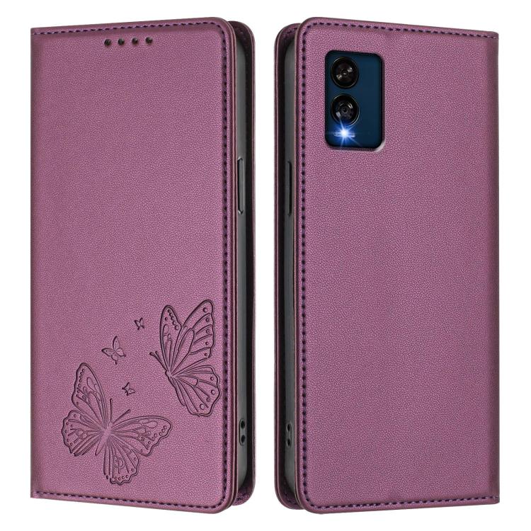 For BLU View Speed 5G Strong Magnetic Dual Butterfly RFID Vegan Leather Phone Case