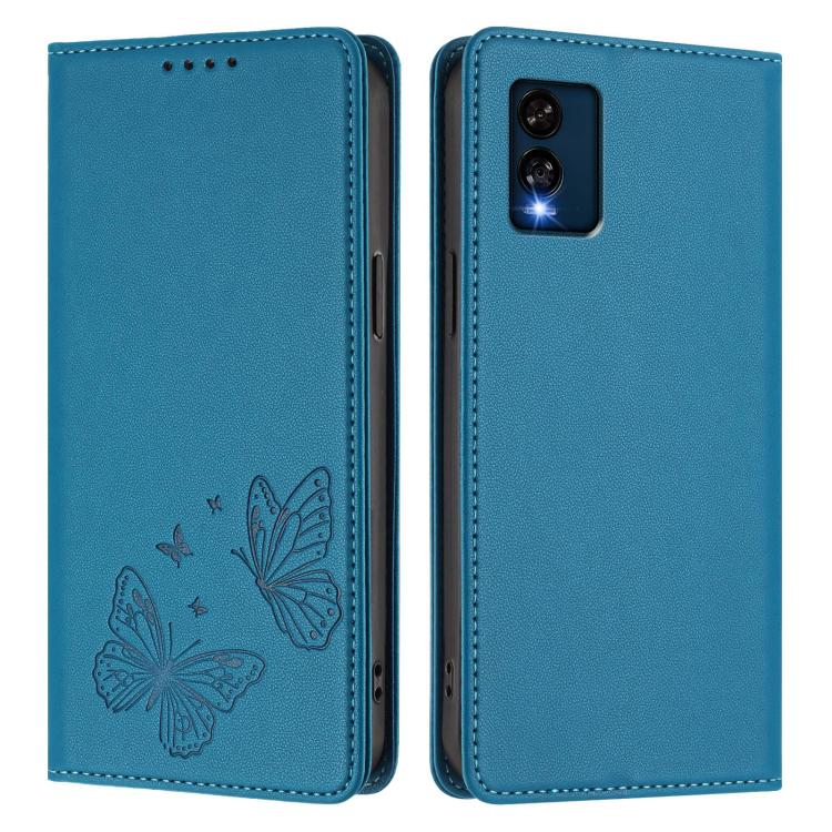 For BLU View Speed 5G Strong Magnetic Dual Butterfly RFID Vegan Leather Phone Case