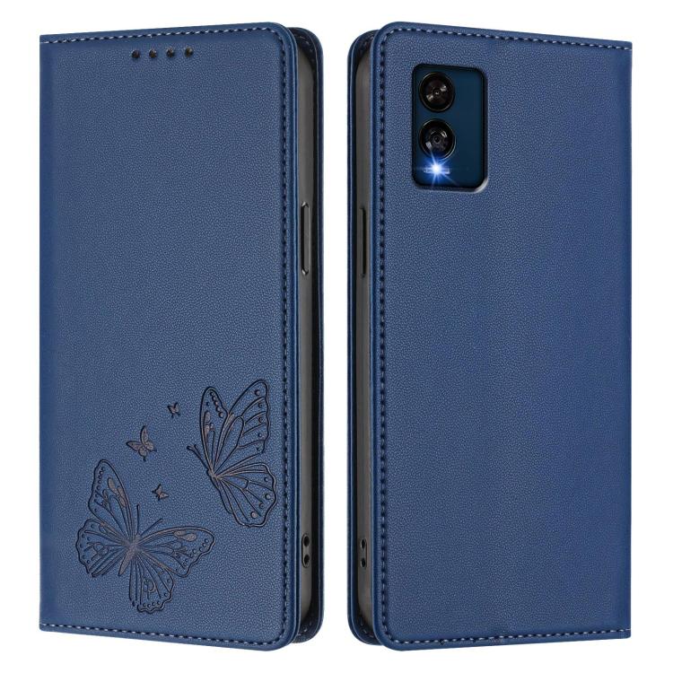 For BLU View Speed 5G Strong Magnetic Dual Butterfly RFID Vegan Leather Phone Case