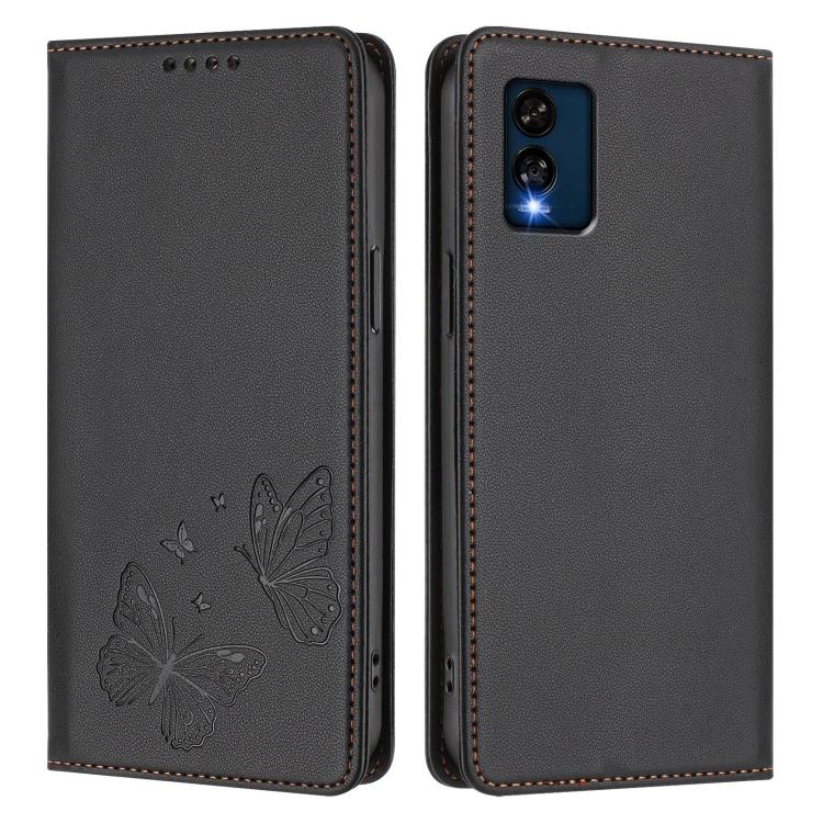 For BLU View Speed 5G Strong Magnetic Dual Butterfly RFID Vegan Leather Phone Case