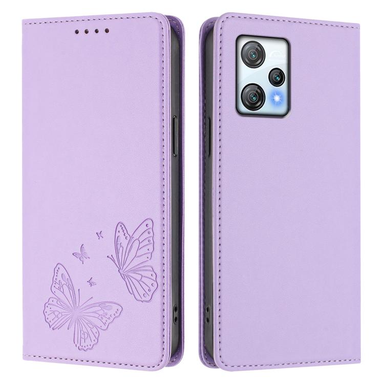 For Blackview A53 Strong Magnetic Dual Butterfly RFID Vegan Leather Phone Case