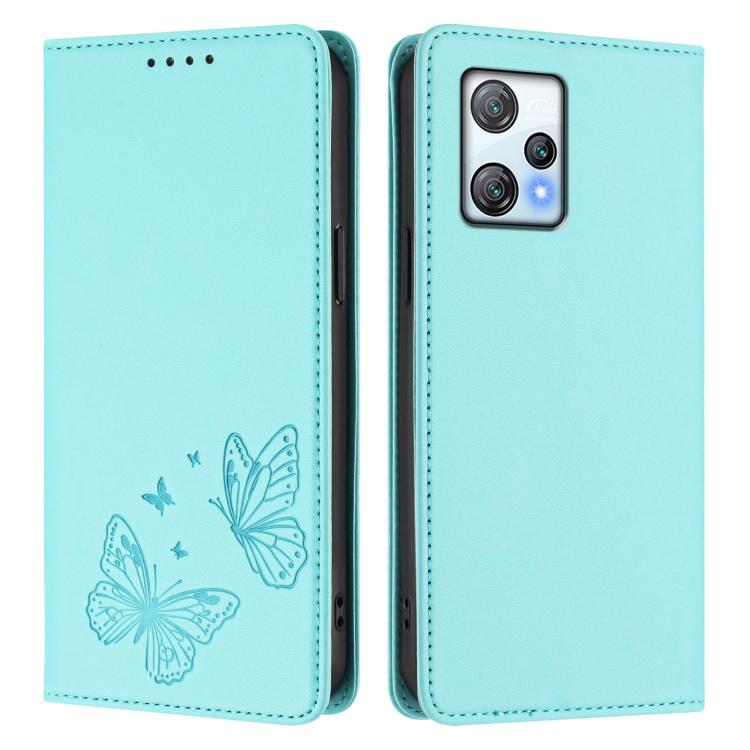 For Blackview A53 Strong Magnetic Dual Butterfly RFID Vegan Leather Phone Case