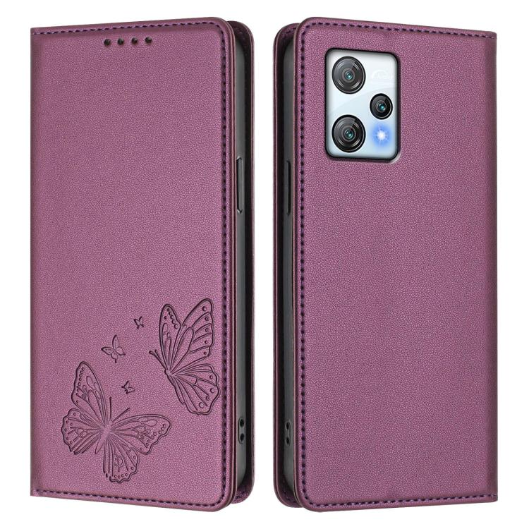 For Blackview A53 Strong Magnetic Dual Butterfly RFID Vegan Leather Phone Case