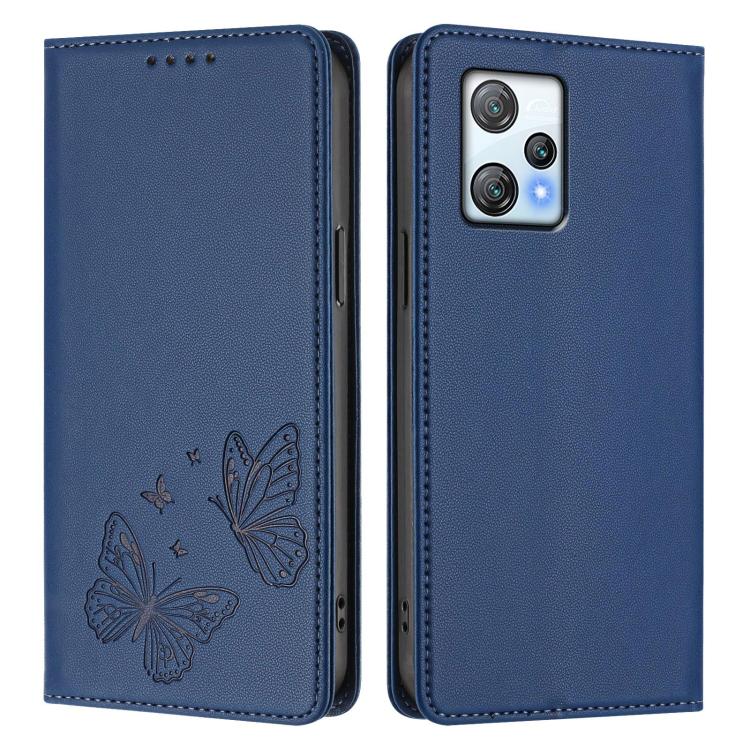 For Blackview A53 Strong Magnetic Dual Butterfly RFID Vegan Leather Phone Case