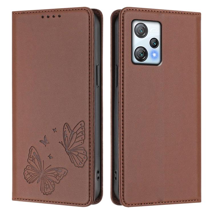 For Blackview A53 Strong Magnetic Dual Butterfly RFID Vegan Leather Phone Case