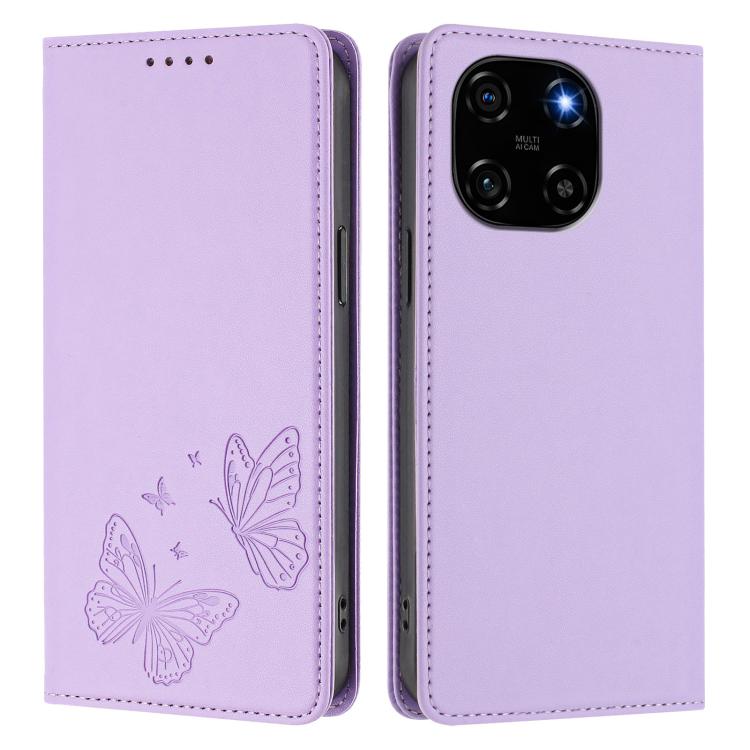For Blackview Color 6 Strong Magnetic Dual Butterfly RFID Vegan Leather Phone Case
