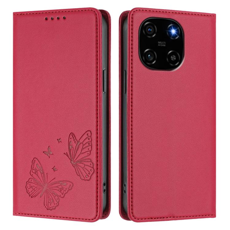 For Blackview Color 6 Strong Magnetic Dual Butterfly RFID Vegan Leather Phone Case