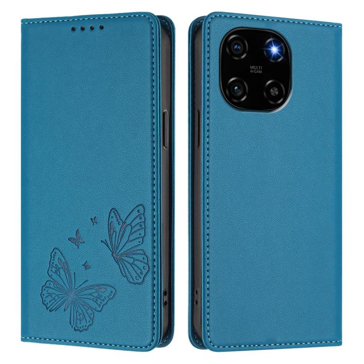 For Blackview Color 6 Strong Magnetic Dual Butterfly RFID Vegan Leather Phone Case