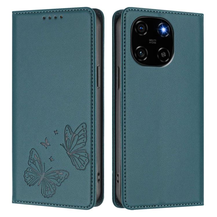 For Blackview Color 6 Strong Magnetic Dual Butterfly RFID Vegan Leather Phone Case