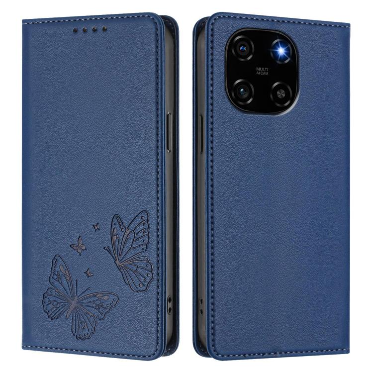 For Blackview Color 6 Strong Magnetic Dual Butterfly RFID Vegan Leather Phone Case