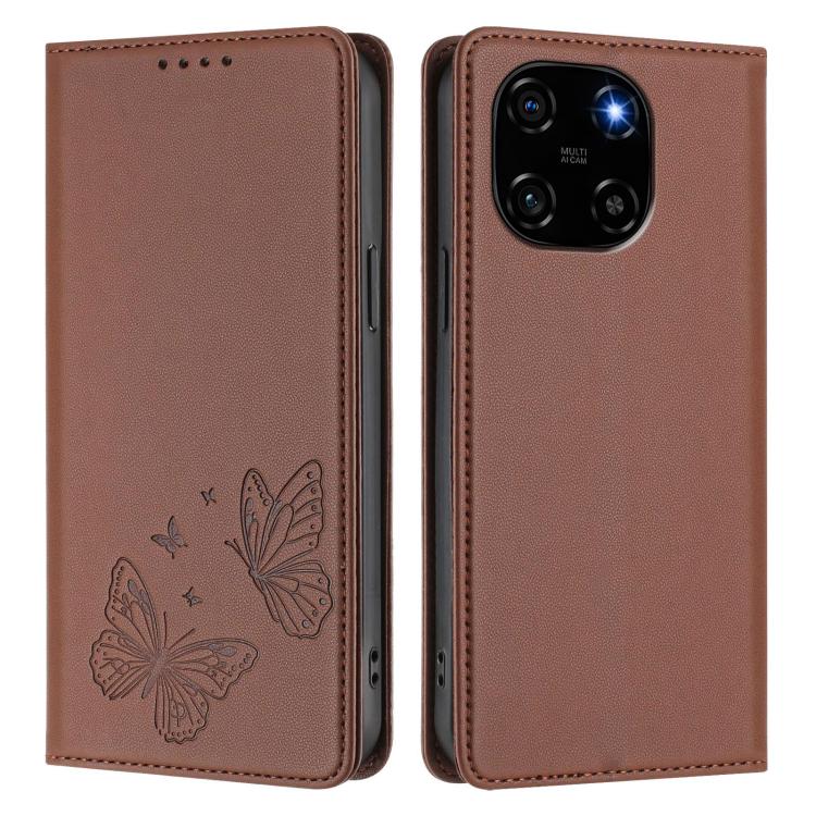 For Blackview Color 6 Strong Magnetic Dual Butterfly RFID Vegan Leather Phone Case