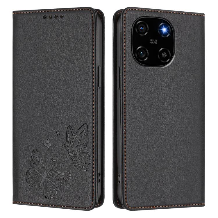 For Blackview Color 6 Strong Magnetic Dual Butterfly RFID Vegan Leather Phone Case