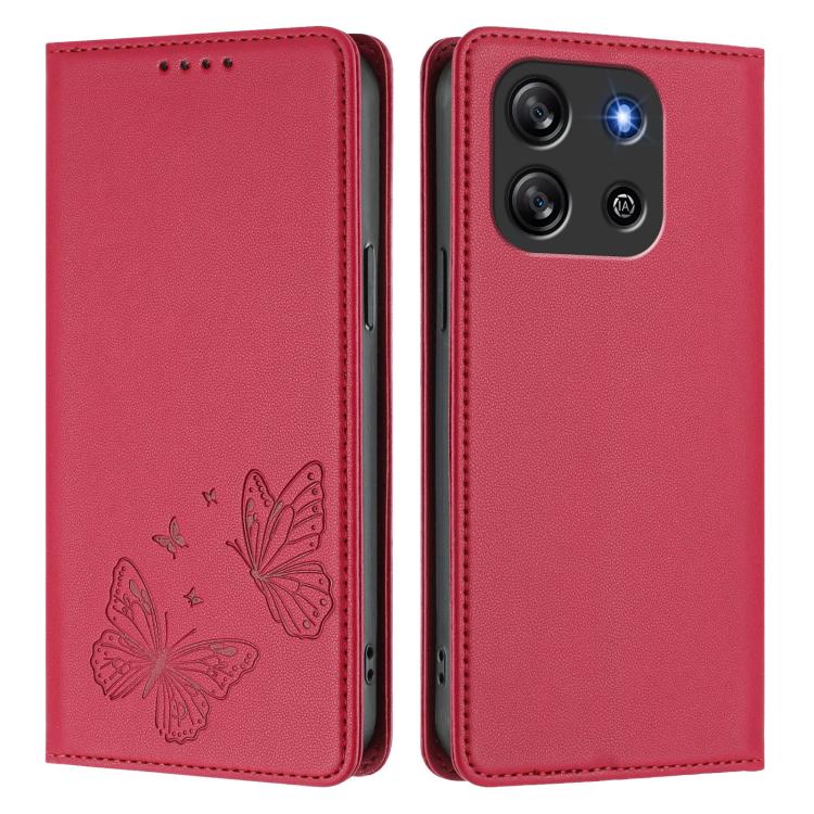 For Blackview Oscal Flat 1C Strong Magnetic Dual Butterfly RFID Vegan Leather Phone Case
