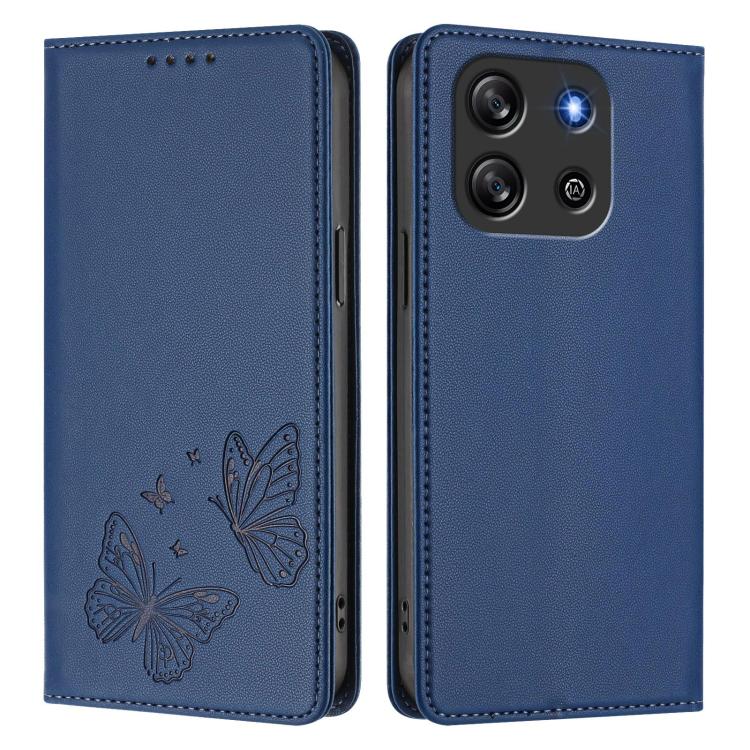 For Blackview Oscal Flat 1C Strong Magnetic Dual Butterfly RFID Vegan Leather Phone Case