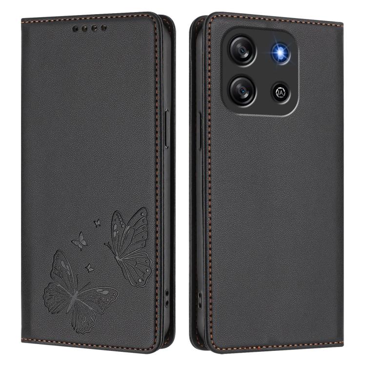 For Blackview Oscal Flat 1C Strong Magnetic Dual Butterfly RFID Vegan Leather Phone Case