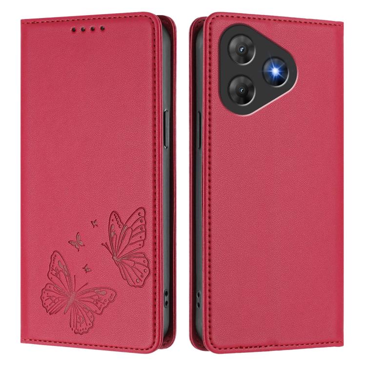 For Blackview Oscal Flat 2 / Oscal Flat 2C Strong Magnetic Dual Butterfly RFID Vegan Leather Phone Case