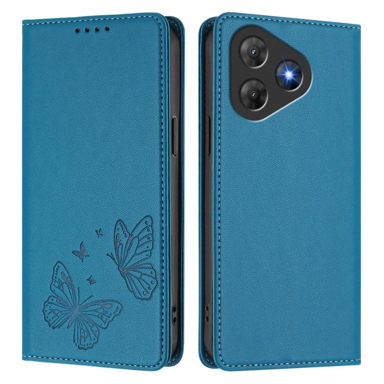 For Blackview Oscal Flat 2 / Oscal Flat 2C Strong Magnetic Dual Butterfly RFID Vegan Leather Phone Case