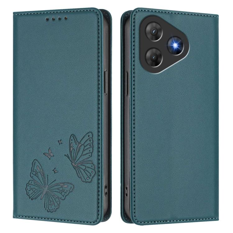 For Blackview Oscal Flat 2 / Oscal Flat 2C Strong Magnetic Dual Butterfly RFID Vegan Leather Phone Case