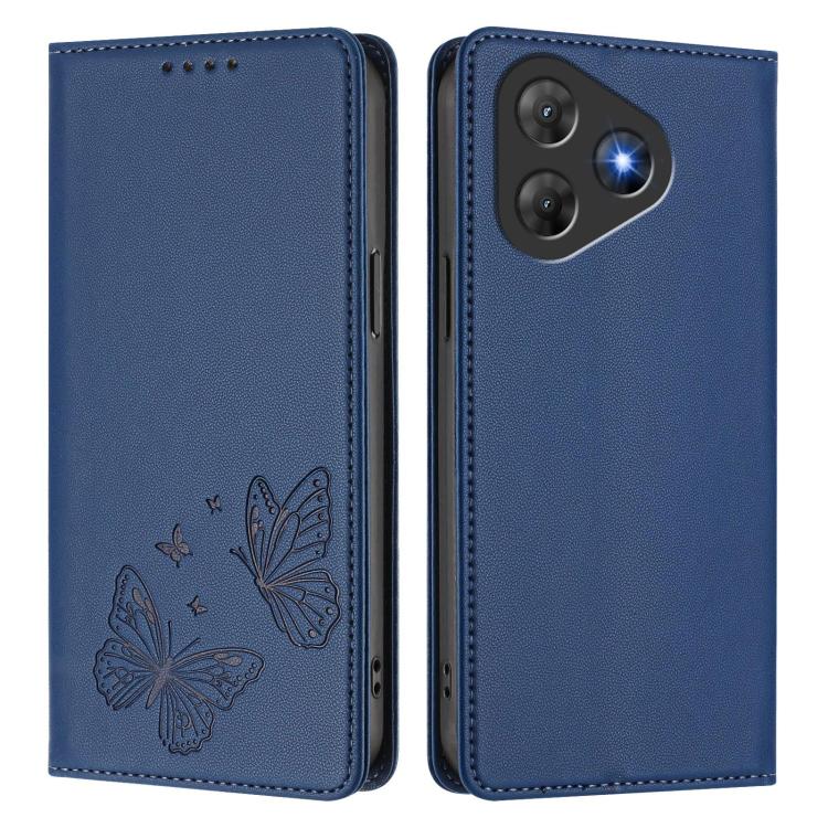 For Blackview Oscal Flat 2 / Oscal Flat 2C Strong Magnetic Dual Butterfly RFID Vegan Leather Phone Case