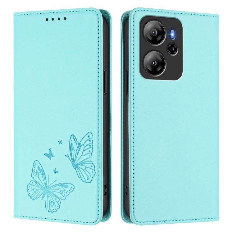 For Blackview Oscal Tiger 13 Strong Magnetic Dual Butterfly RFID Vegan Leather Phone Case