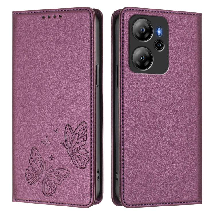 For Blackview Oscal Tiger 13 Strong Magnetic Dual Butterfly RFID Vegan Leather Phone Case