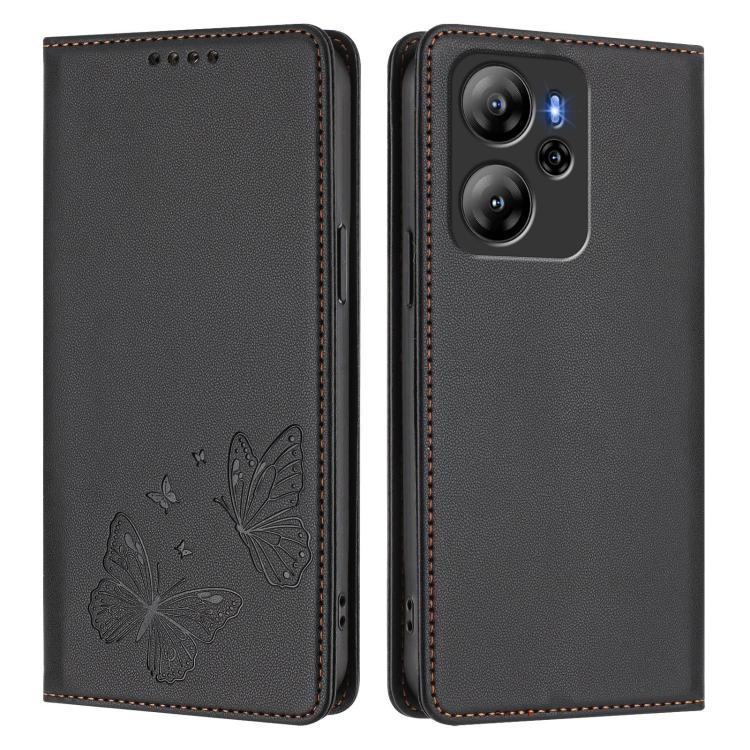 For Blackview Oscal Tiger 13 Strong Magnetic Dual Butterfly RFID Vegan Leather Phone Case
