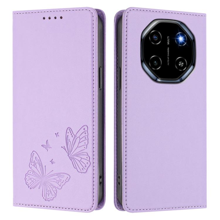 For Blackview Shark 6 Strong Magnetic Dual Butterfly RFID Vegan Leather Phone Case
