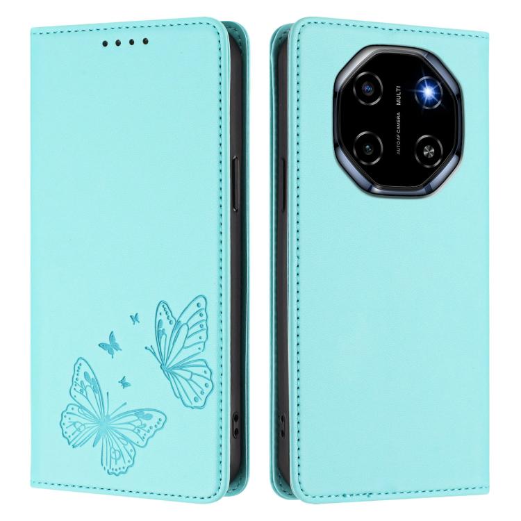 For Blackview Shark 6 Strong Magnetic Dual Butterfly RFID Vegan Leather Phone Case