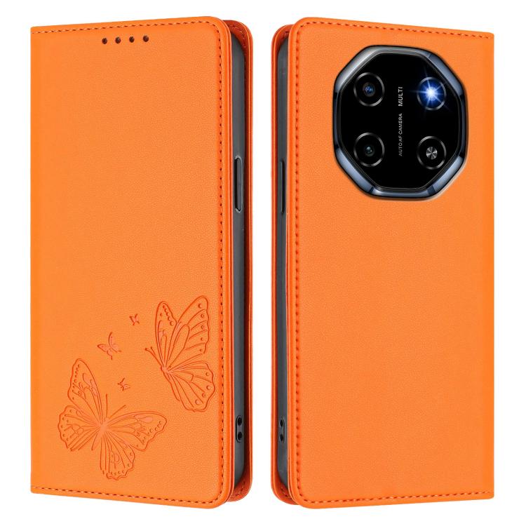 For Blackview Shark 6 Strong Magnetic Dual Butterfly RFID Vegan Leather Phone Case