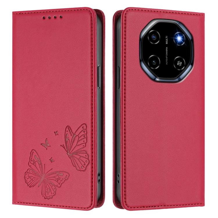 For Blackview Shark 6 Strong Magnetic Dual Butterfly RFID Vegan Leather Phone Case