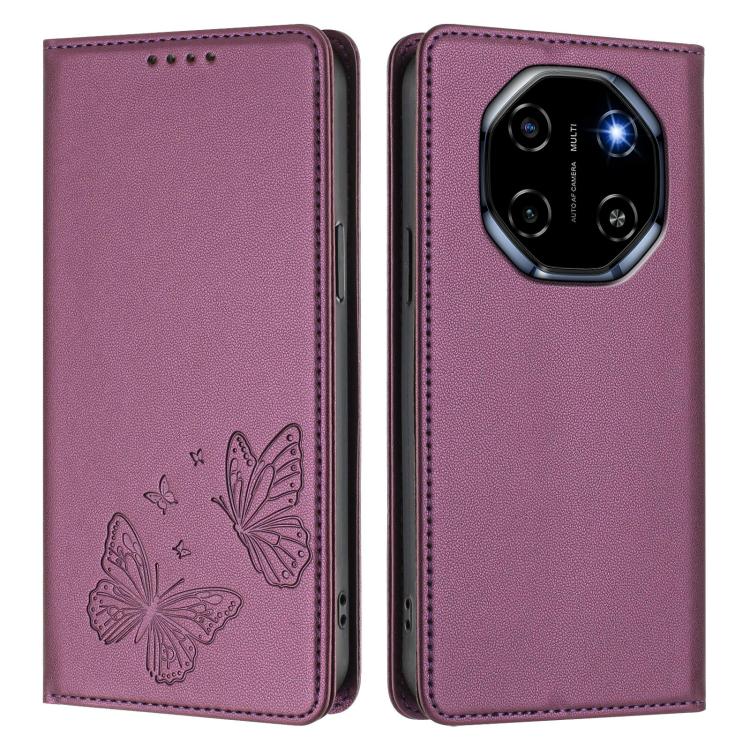 For Blackview Shark 6 Strong Magnetic Dual Butterfly RFID Vegan Leather Phone Case