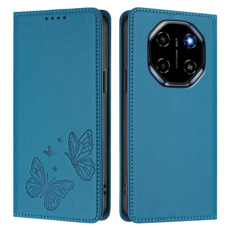 For Blackview Shark 6 Strong Magnetic Dual Butterfly RFID Vegan Leather Phone Case