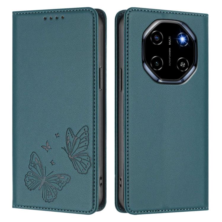 For Blackview Shark 6 Strong Magnetic Dual Butterfly RFID Vegan Leather Phone Case