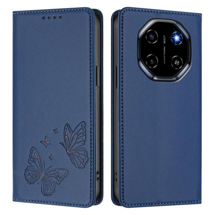 For Blackview Shark 6 Strong Magnetic Dual Butterfly RFID Vegan Leather Phone Case