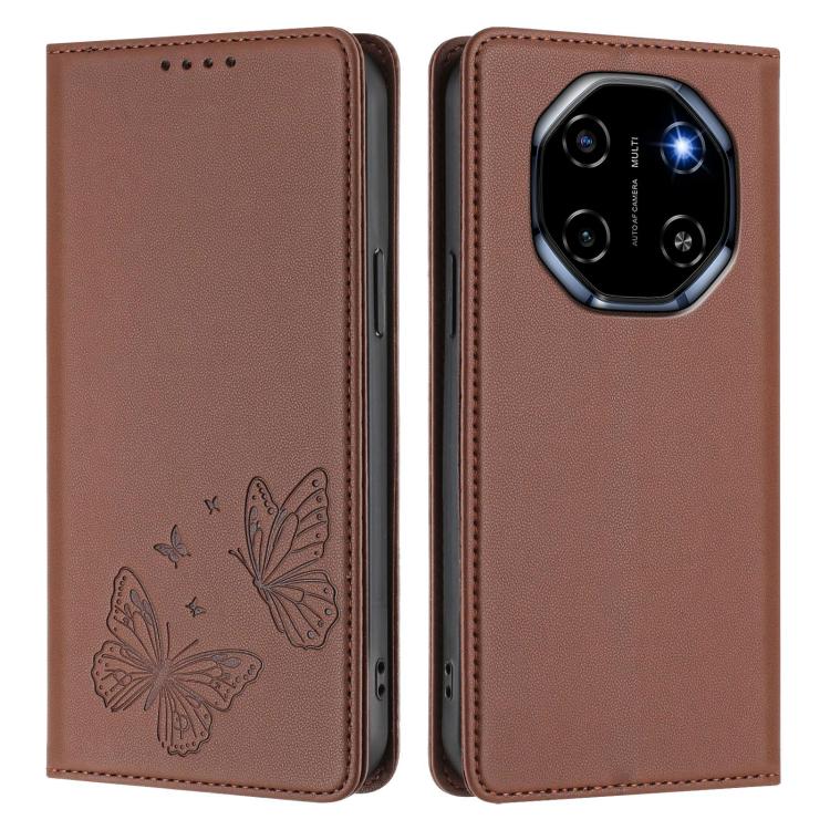 For Blackview Shark 6 Strong Magnetic Dual Butterfly RFID Vegan Leather Phone Case