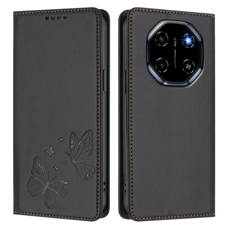 For Blackview Shark 6 Strong Magnetic Dual Butterfly RFID Vegan Leather Phone Case