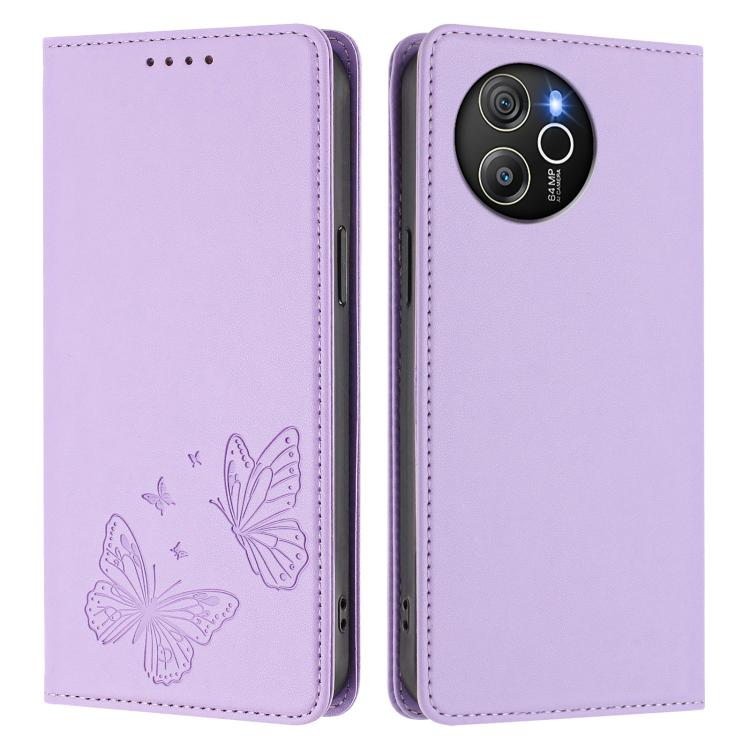 For Blackview Shark 8 / Oscal Tiger 12 Strong Magnetic Dual Butterfly RFID Vegan Leather Phone Case