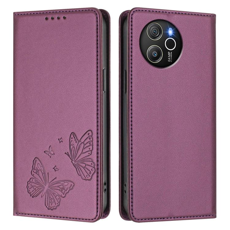 For Blackview Shark 8 / Oscal Tiger 12 Strong Magnetic Dual Butterfly RFID Vegan Leather Phone Case