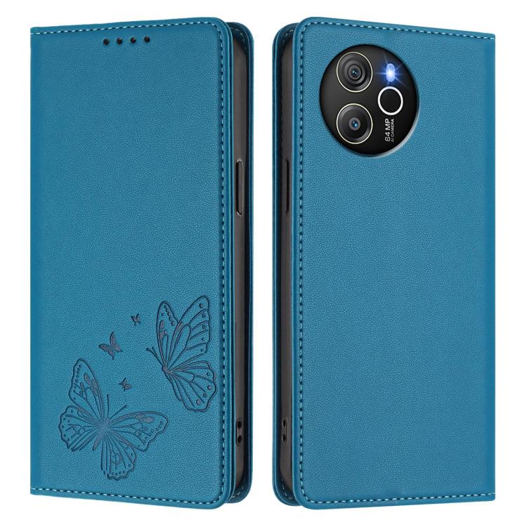 For Blackview Shark 8 / Oscal Tiger 12 Strong Magnetic Dual Butterfly RFID Vegan Leather Phone Case